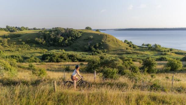 Fahrradfahrerin im Fjordland